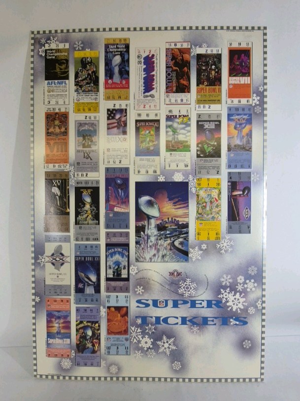 Vintage Super Bowl Ticket Collage Poster NFL Vintage Ticket Stubs Wall Art Print