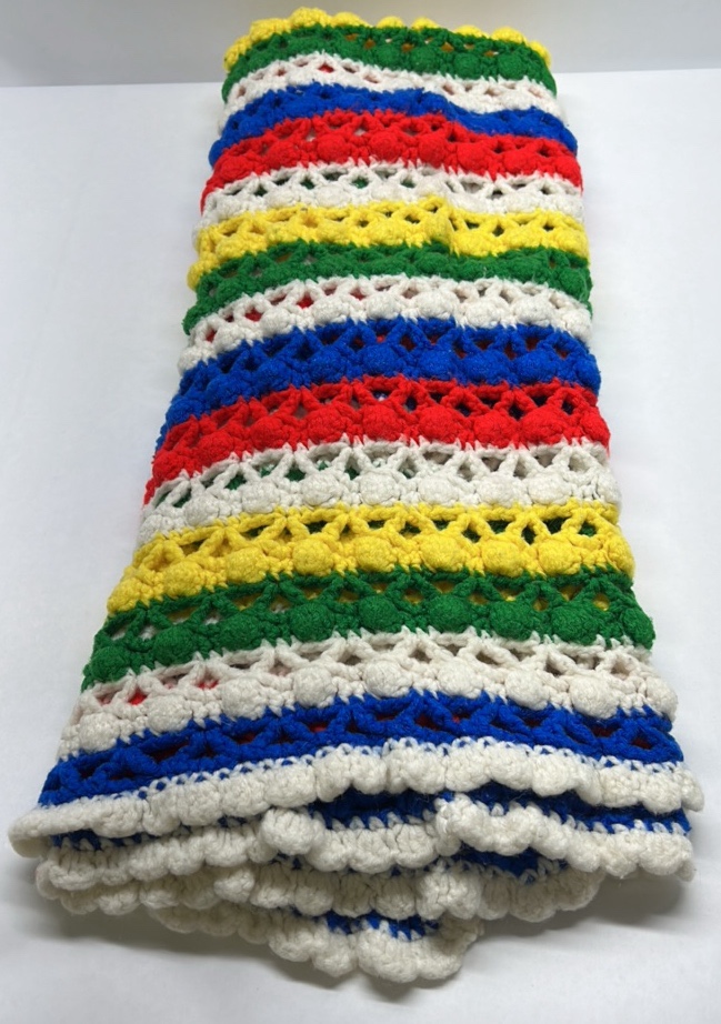 Handmade Crochet Afghan Blanket Multicolor Striped Knit Throw