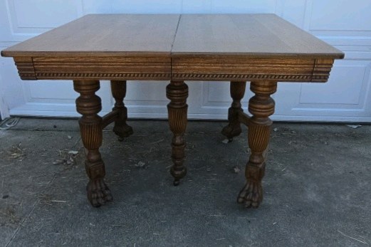 Antique Oak Dining Table Claw Foot Carved Legs Beveled Edge Extension Leaves Early American