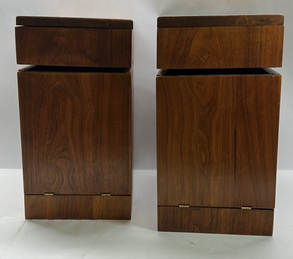 Mid Century Modern Wood Nightstands Pair Floating Drawer Cabinet End Tables
