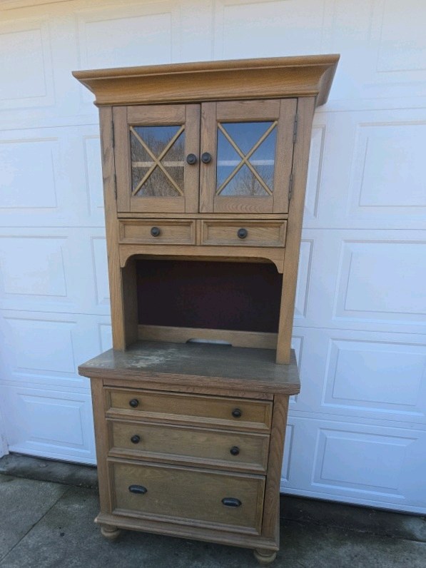 Vintage Wood Hutch Cabinet Desk Drop Front Secretary Drawer Storage