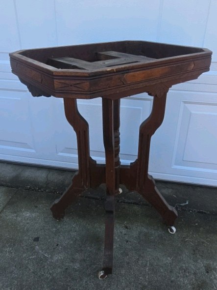 Vintage Wood Plant Stand Table Carved Pedestal Square Top Base