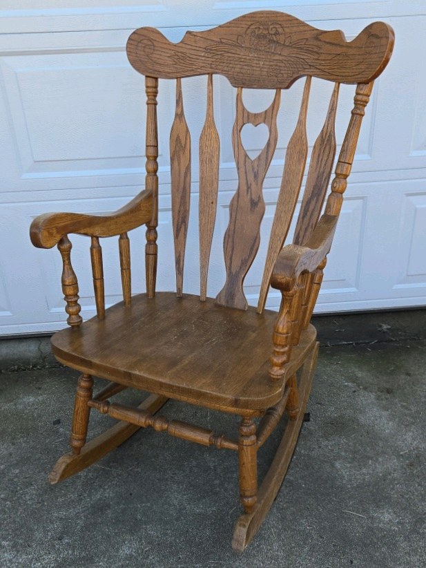 Vintage Wood Rocking Chair Heart Back Spindle Rocker Armchair