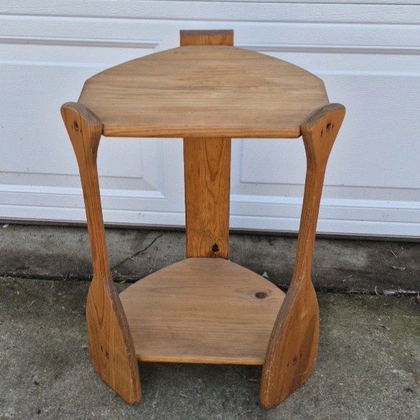 Vintage Wood End Table Paddle Leg Side Table Two Tier Shelf