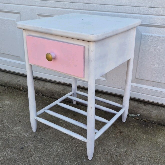 Vintage Wood Nightstand Side Table Single Drawer Lower Rack Shelf