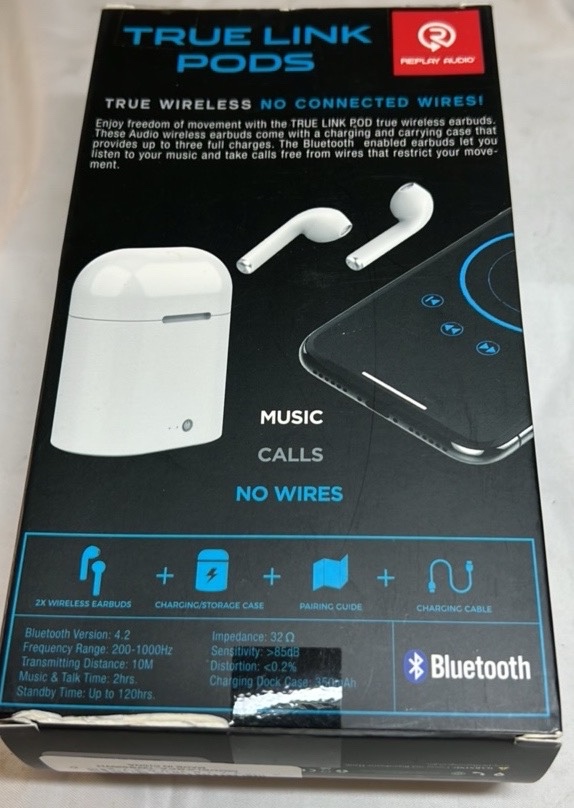 Replay Audio True Link Pods Wireless Bluetooth Earbuds with Charging Case