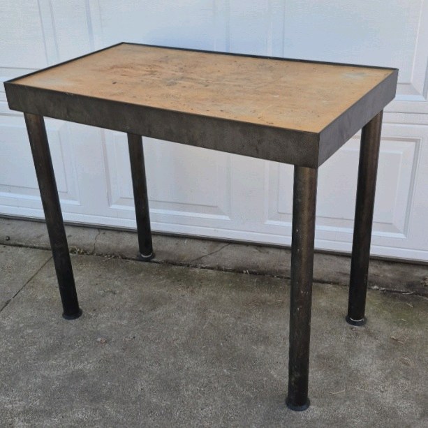 Industrial Metal Work Table Heavy Duty Steel Frame Wood Top