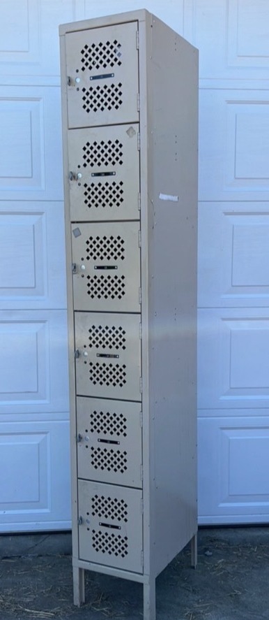 Vintage Metal Locker Cabinet 6 Door Industrial Storage School Gym Style