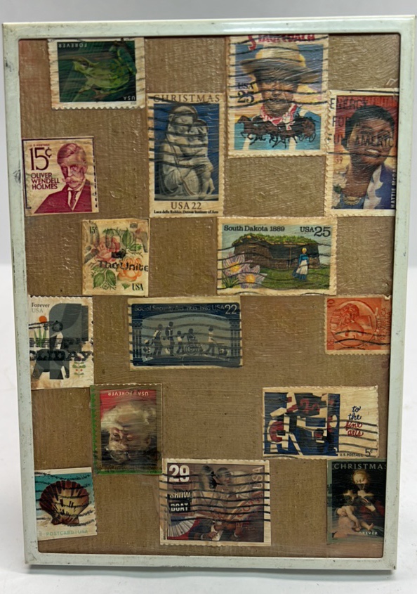 Framed Vintage USA Postage Stamps Display Collage Wall Decor