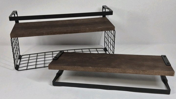 Wall Mounted Wood Shelf Set with Metal Frame Rustic Style