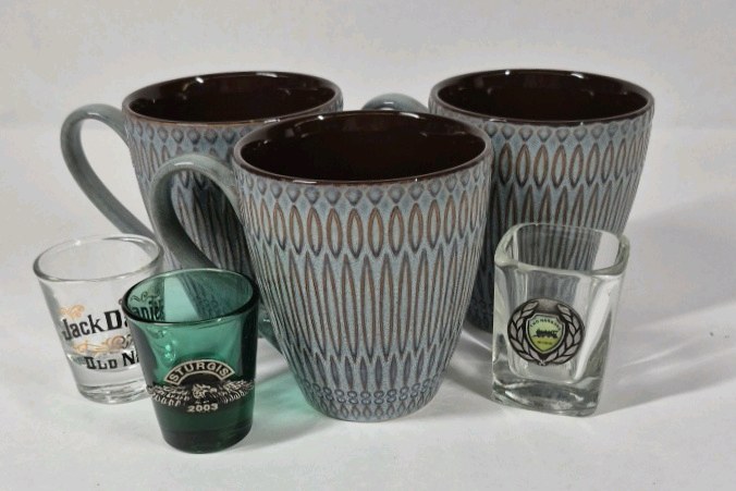 Mixed Drinkware Lot Coffee Mugs Shot Glasses Jack Daniels Sturgis