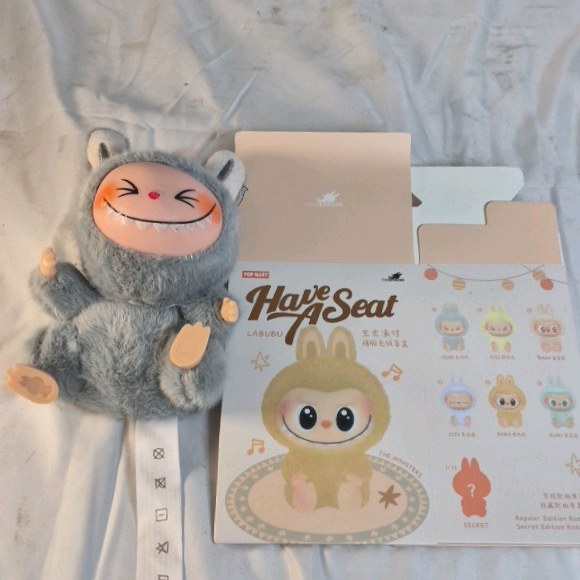 Pop Mart Labubu Have A Seat Plush Gray Bunny Monster Figure w Box