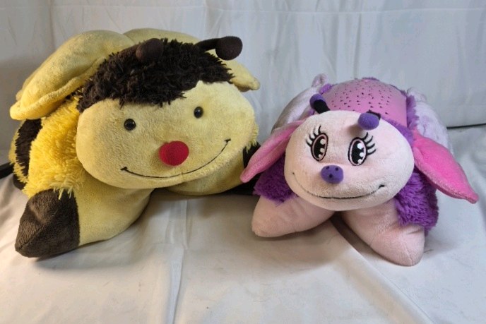 Lot of 2 Plush Stuffed Animals Bee & Pink Bug Ladybug Pillow Pets Style
