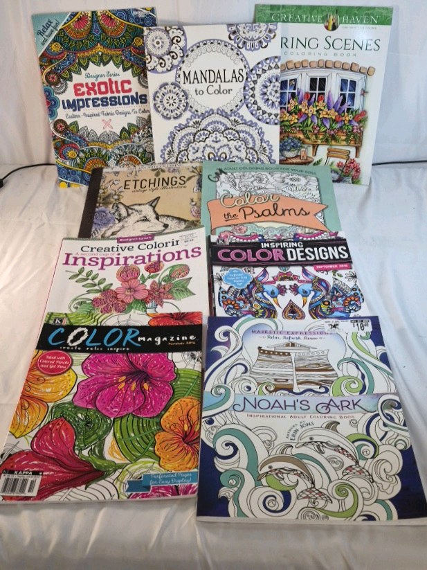 Lot of 8 Adult Coloring Books Mandalas Creative Haven Color Magazine Designs