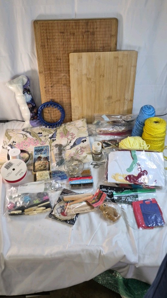 Lot of Craft Supplies Yarn Cutting Boards Ribbon Loom Tools Mixed