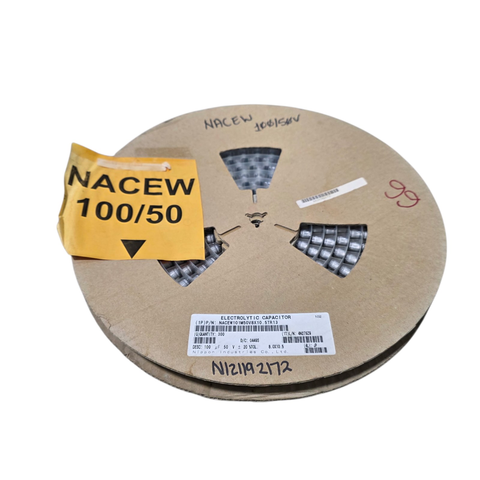 New Surplus Nippon NACEW101M50V8X10.5TR13 Electrolytic Capacitors 100uF 50V 8x10.5 - Qty 300