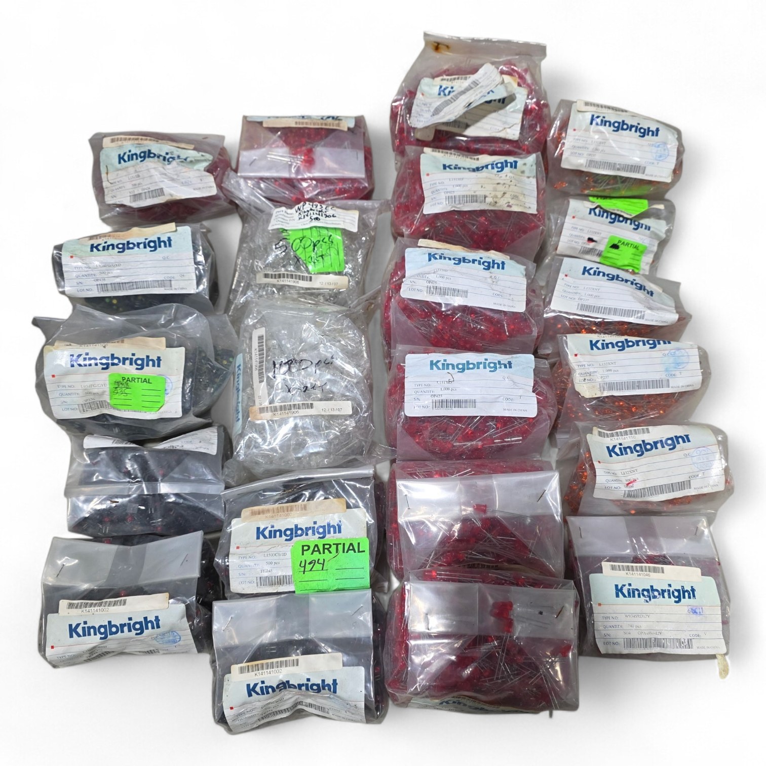 Mixed Lot of NOS Surplus Kingbright LED Components - Red, Orange, Green and Clear Indicator Lamps