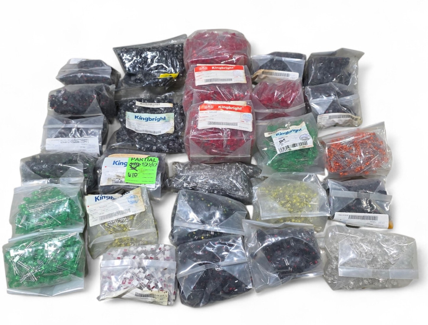 Mixed Lot of New Surplus LED Components - Kingbright and Other Assorted Indicator Lamps - Partial Bags Included