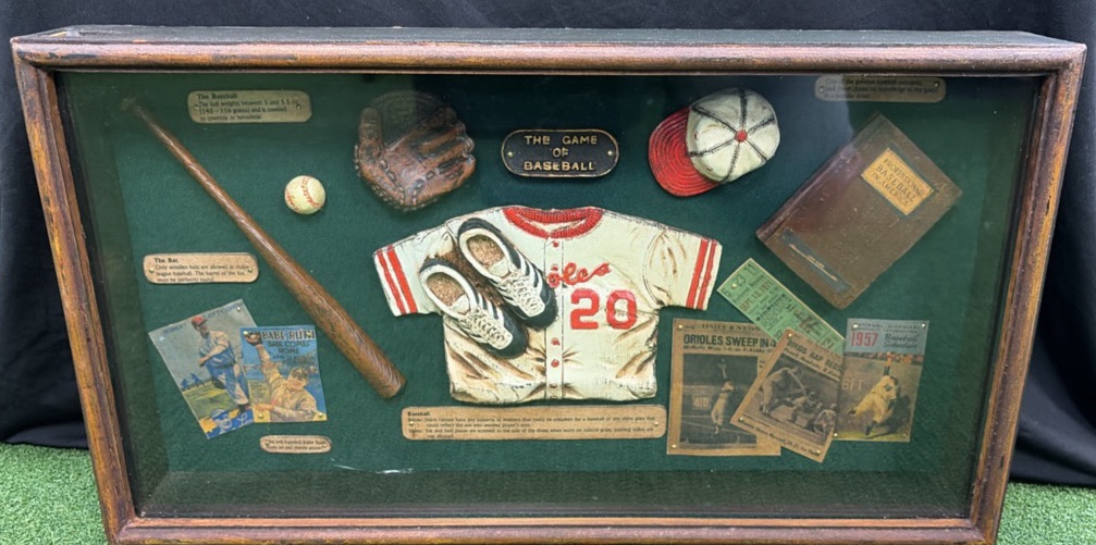 RARE GLASSED SHADOW BOX W HISTORY OF BASEBALL BABE RUTH 20 X 12 Vintage Repro