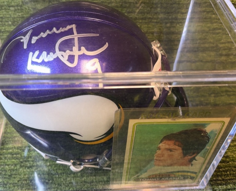 Tommy Kramer Autographed Mini Helmet With Rookie Card, Minnesota Vikings QB