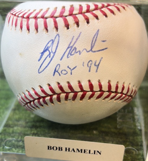 Bob Hamlin ROY 94 Autographed inscribed MLB Rawlings, Official Leather Baseball wCOA