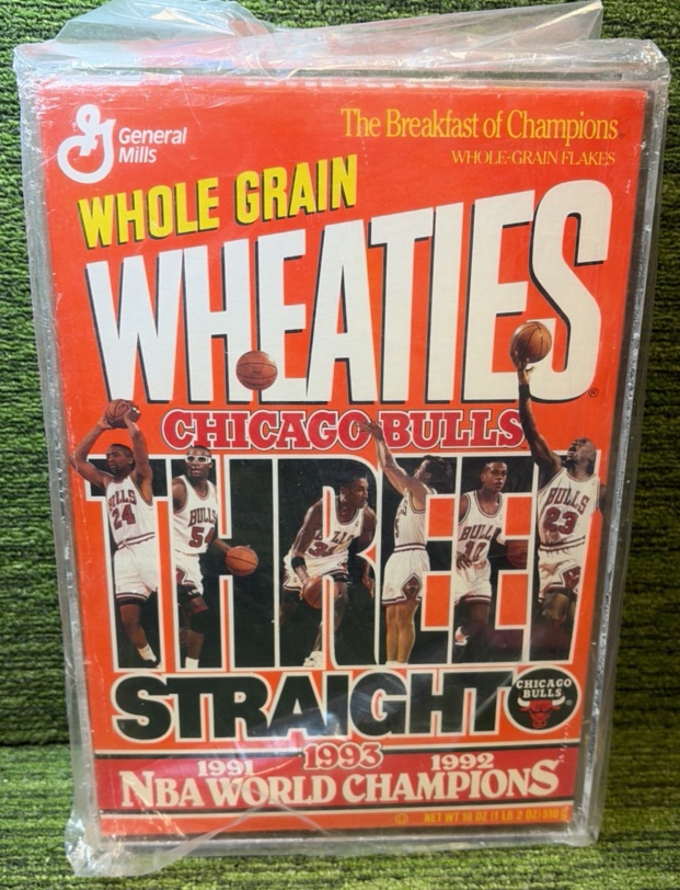 Chicago Bulls Three Straight Whole Wheat Wheaties Cereal Box  Unopened