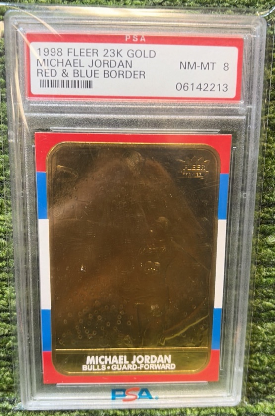 1998 Fleer Michael Jordan 23kt Gold Rookie Red & Blue Border PSA 8 NM-Mint Bulls