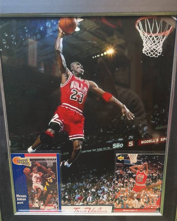 Michael Jordan Curated Display 2 JORDANS &  8 x 10 Print in New Frame