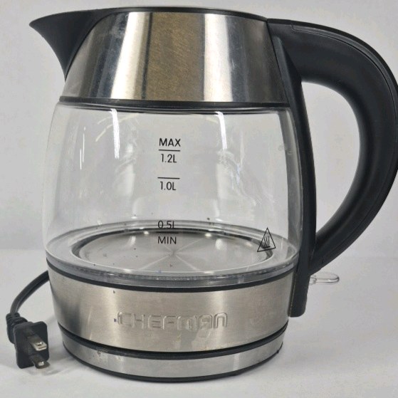 Chefman Electric Glass Kettle Stainless Steel Cordless Base 1.7L
