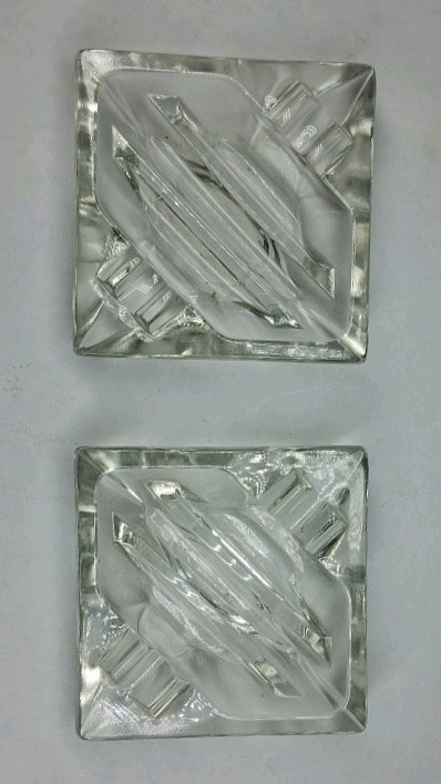 Vintage Glass Ashtray Set Clear Square Art Deco Geometric Pattern