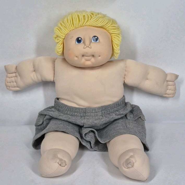 Cabbage Patch Kids Doll Blonde Yarn Hair Blue Eyes Soft Body Vintage Style