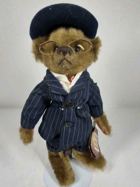 Boyds Bears Baxter Brass Button Bear Plush Pinstripe Suit 1900s Tag Glasses