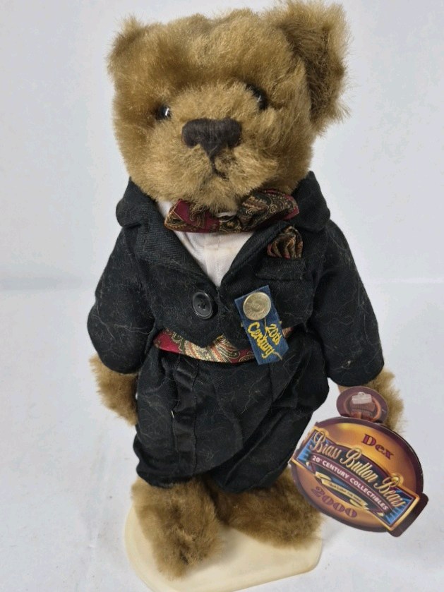 Boyds Bears Dex Brass Button Bear Plush Black Suit 2000s Tag