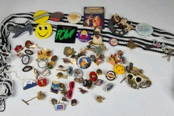 Vintage Enamel Pin Lot Souvenir Advertising Smiley Disney Lady and the Tramp Pins
