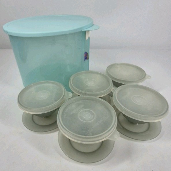 Tupperware Servalier Bowls Set with Lids Harvest Gold and Large Storage Container