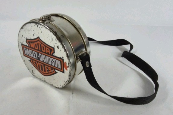 Harley Davidson Metal Lunch Box Style Container with Shoulder Strap Vintage Motorcycle Logo