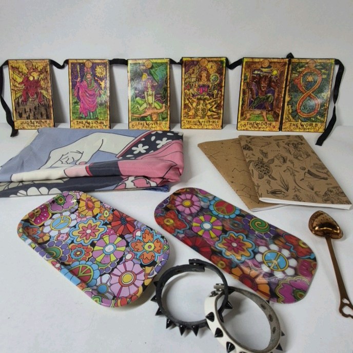 Mixed Lot Tarot Cards Scarves Journals Accessories Colorful Assorted Items
