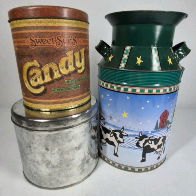 Holiday Winter Scene Metal Milk Can Style Container with Lid Decorative Tin