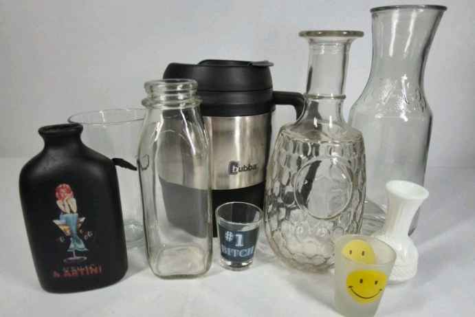 Glass Bottles Carafe Vase Drinkware Lot with Thermal Carafe Shot Glasses Mixed Set