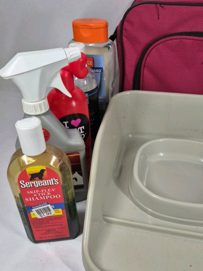 Pet Grooming Supplies Lot Shampoos Cleaners Feeding Tray Bottles Mixed Set