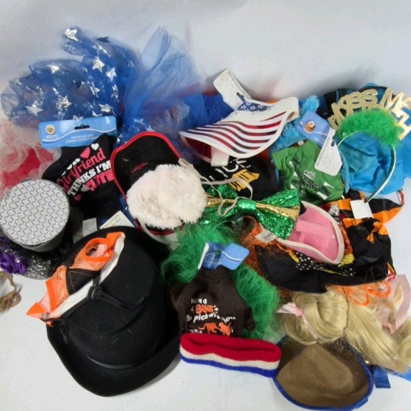 Dog Hats Accessories Lot Costumes Bandanas Bow Ties Holiday Pet Dress Up Bundle