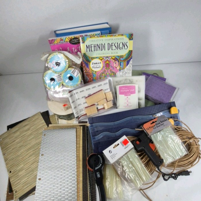 Craft Supplies Lot Hot Glue Gun Sticks Stamps Paper Pads Coloring Books Mixed