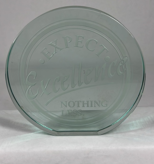 Green Glass Decorative Plate Expect Excellence Nothing Less Embossed Dish