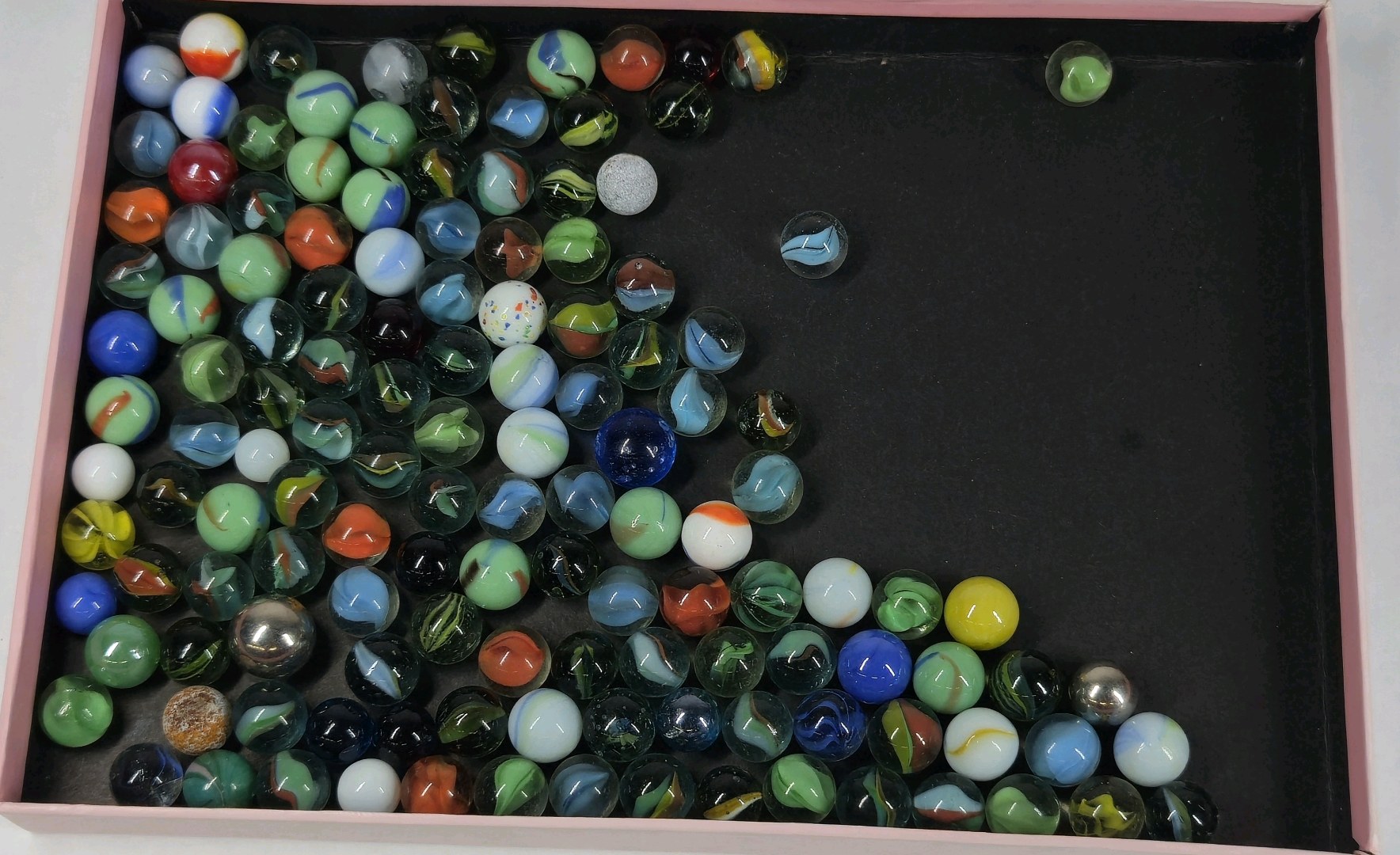 Lot of Glass Marbles Mixed Colors Swirl Cat Eye Shooter Size Assortment