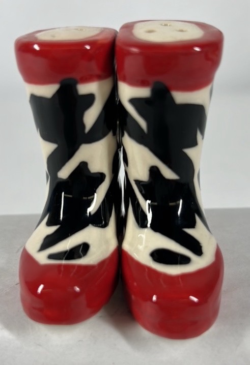 Ceramic Cowboy Boot Salt Pepper Shakers Red Black Western Kitchen Set