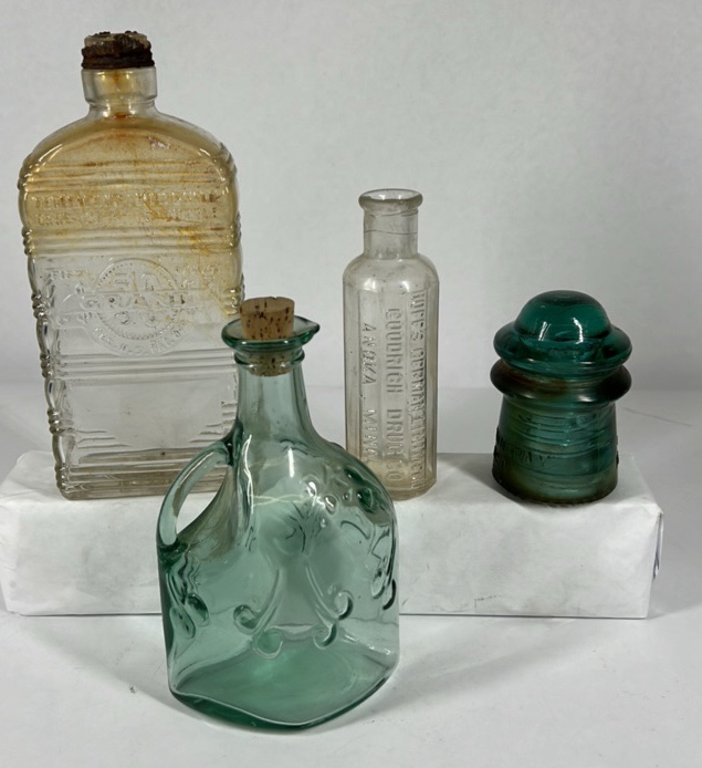 Antique Glass Bottles Insulator Lot Embossed Apothecary Utility Vintage