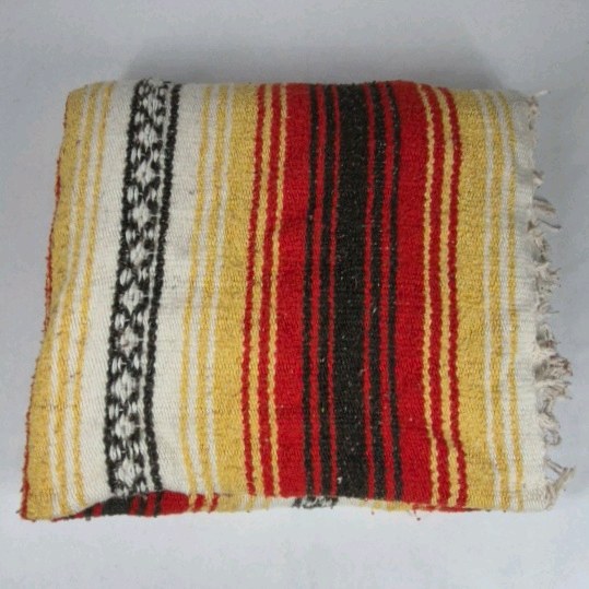 Mexican Style Serape Blanket Woven Throw Fringe Striped Textile