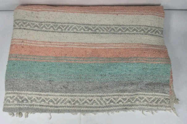 Woven Throw Blanket Southwest Style Fringe Edge Multicolor Striped Textile
