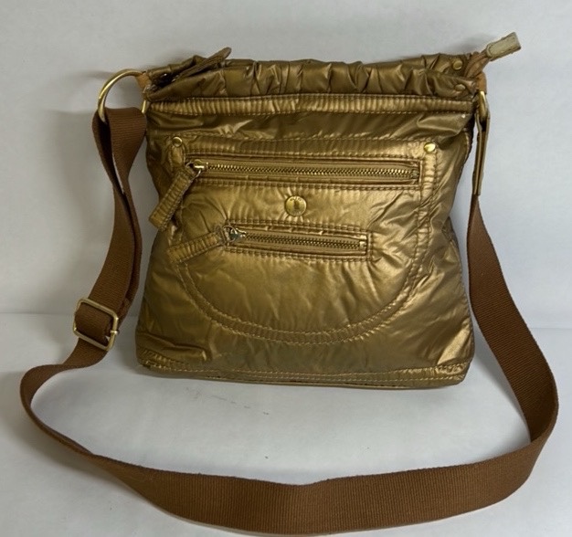 Nine West Gold Metallic Crossbody Bag Multi Pocket Shoulder Purse