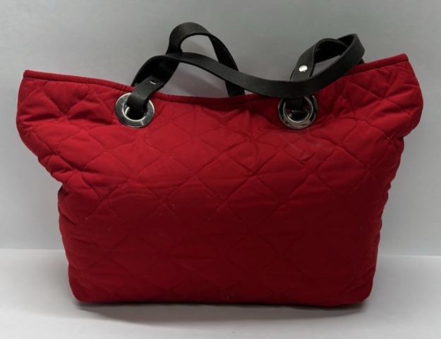 Banana Republic Red Quilted Tote Bag Black Strap Shoulder Purse
